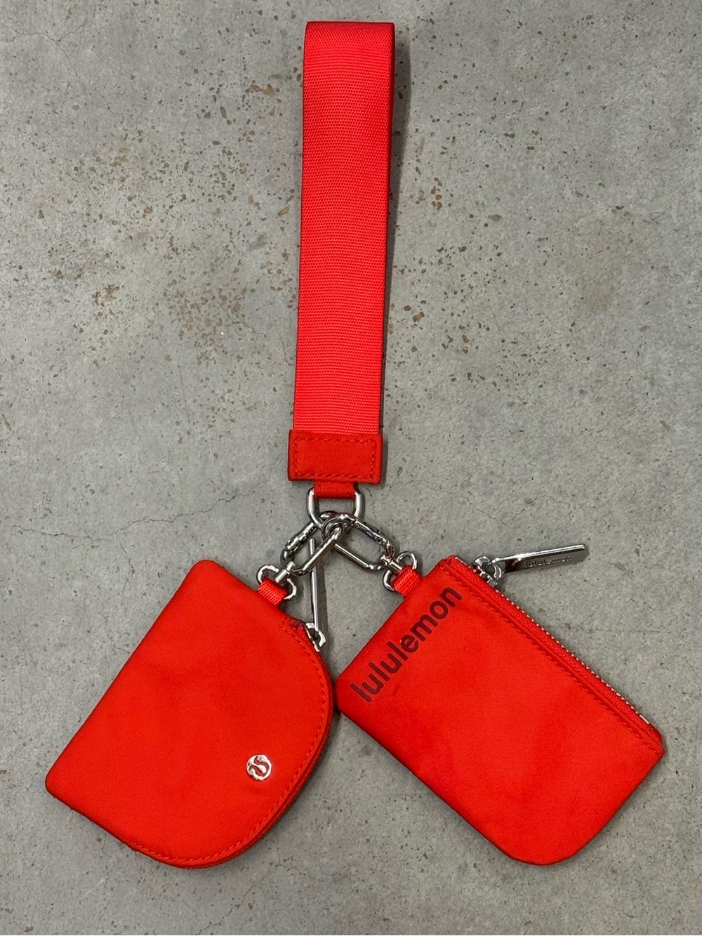 Lululemon Dual Pouch Wristlet Red Orange Clutch Wallet Keychain